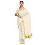 Handmade 100% Pure Cotton Kerala kasavu saree with blouse piece cream