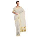 Handmade Women’s 100% Pure Cotton Kerala Kasavu Saree With Blouse Piece – Cream