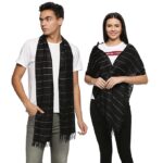 Handmade Bamboo Cotton Matka Silk Unisex Scarf From Himalaya 36x190cm - Black