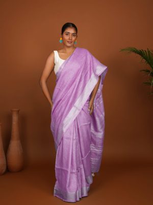 Elegant Lavender Handwoven Linen Saree