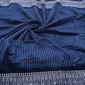 Blue With Stripes Woven Border Fabric
