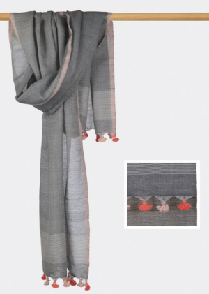 Hand Woven Stole With Pompoms