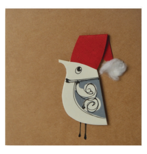Greetings Card - Bird With Santa Cap Designed