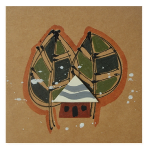 Greetings Card - Snowy Hut & Tree Designed