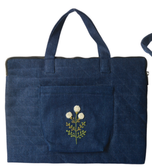 Hand Embroidered Laptop Denim Bag