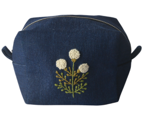 Hand Embroidered Denim Cosmetics Bag