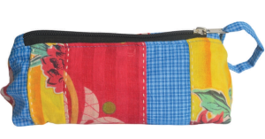 Cosmetic Bag Recycled Patchwork With Kantha Embroidery (2 Layers)