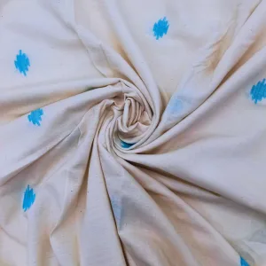 White With Blue Jamdani Leaf Motif Fabric