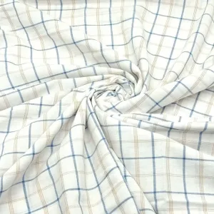 White With Blue & Yellow Checks Fabric