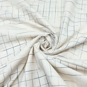 White With Navy Blue Checks Fabric
