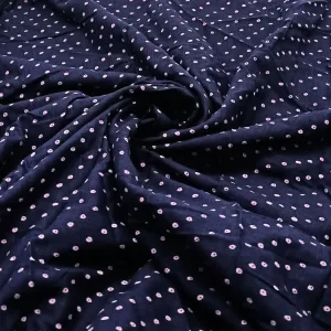 Navy Blue With Pink Dots Fabric