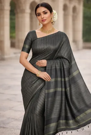 Charcoal Line Charcoal Cotton Handloom Saree