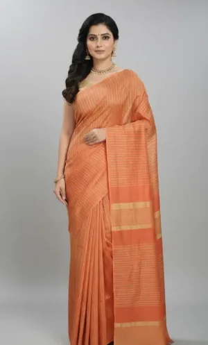 Golden Line Burnt Orange Cotton Handloom Saree