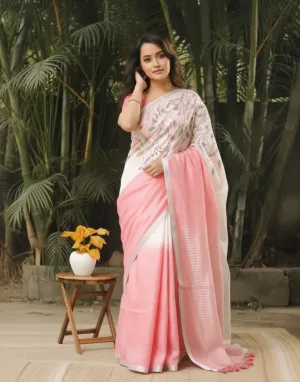 Evening Glow Handwoven Linen Saree