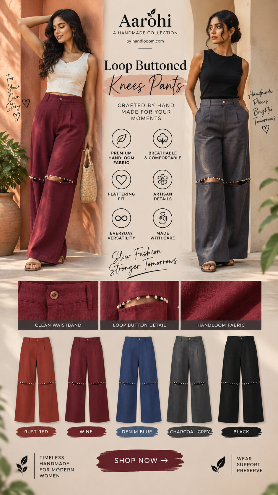 ð¤ Aarohi Loop-Accent Wide-Leg Handloom Trousersð¤