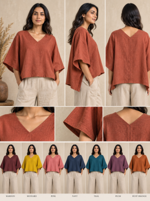 ð¤ Aarohi Elara V-Neck Handmade Tunic Topð¤