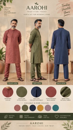 ✨ Aarohi Handmade Pintucked Mandarin Kurta — Indian Craft, Western Edge