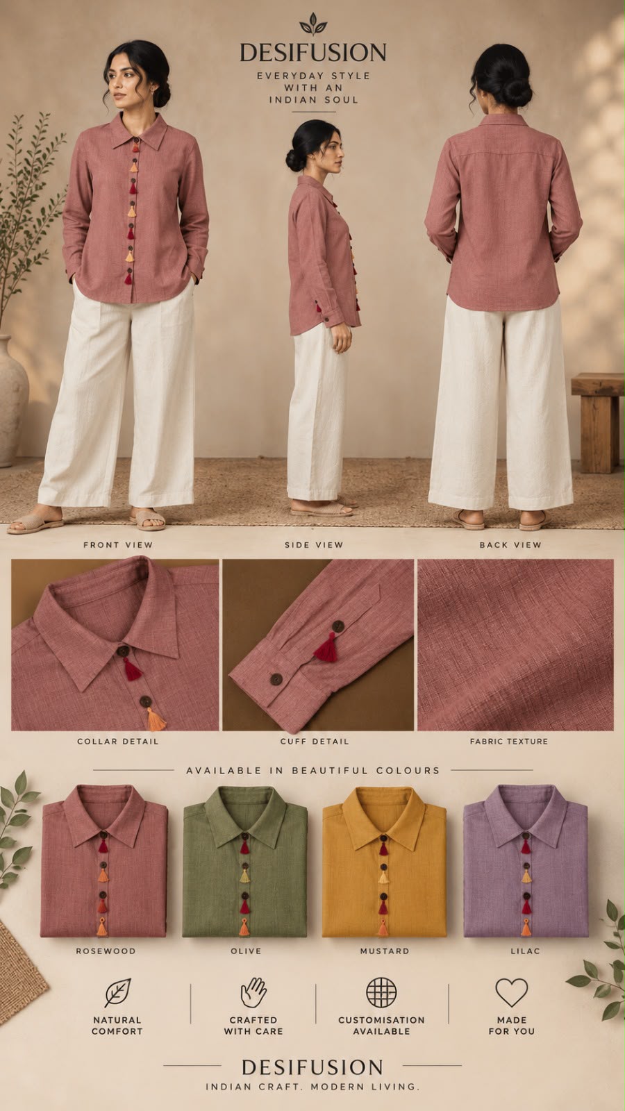 ✨ AAROHI RANG-REKHA TASSEL SHIRT