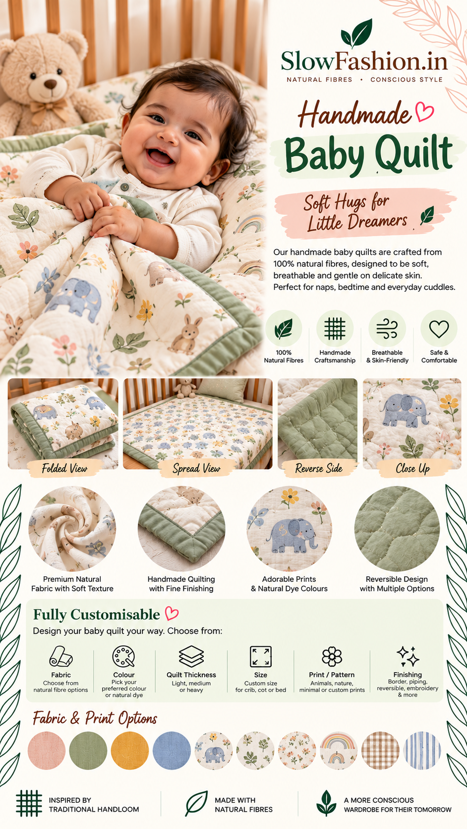 ð¿ Handcrafted Baby Quilt – Customizable, Handmade & Naturally Cozy | Collection of SlowFashion.in ð¶