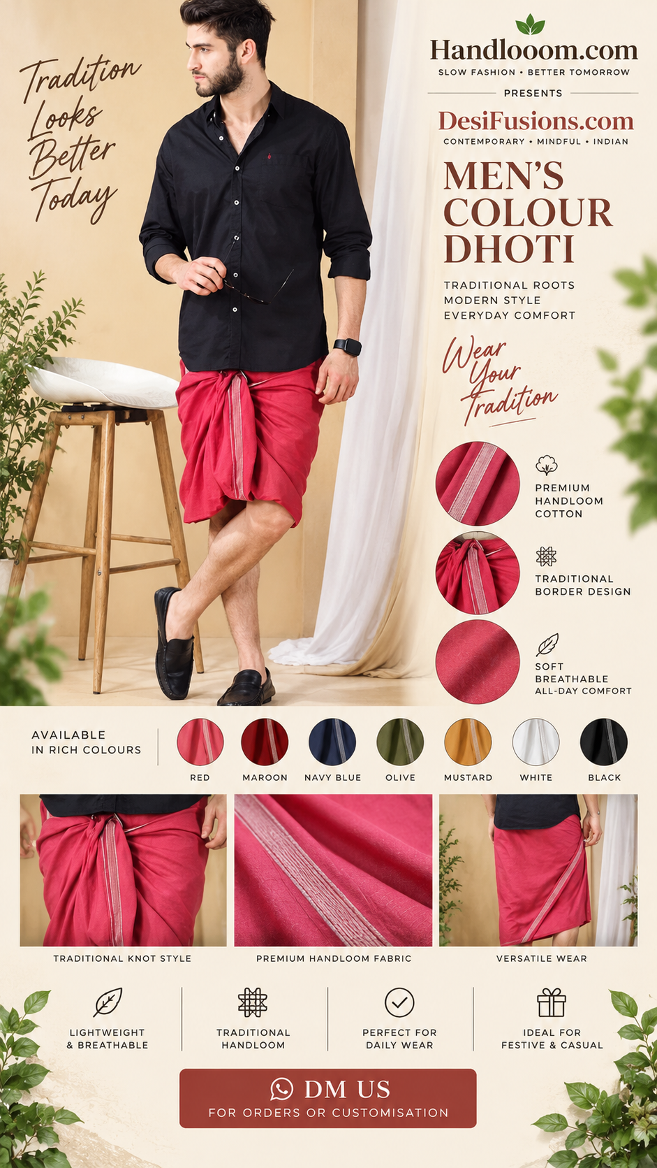 ðMen’s Handmade Colour Dhoti | DesiFusions.com – Handlooom.comð