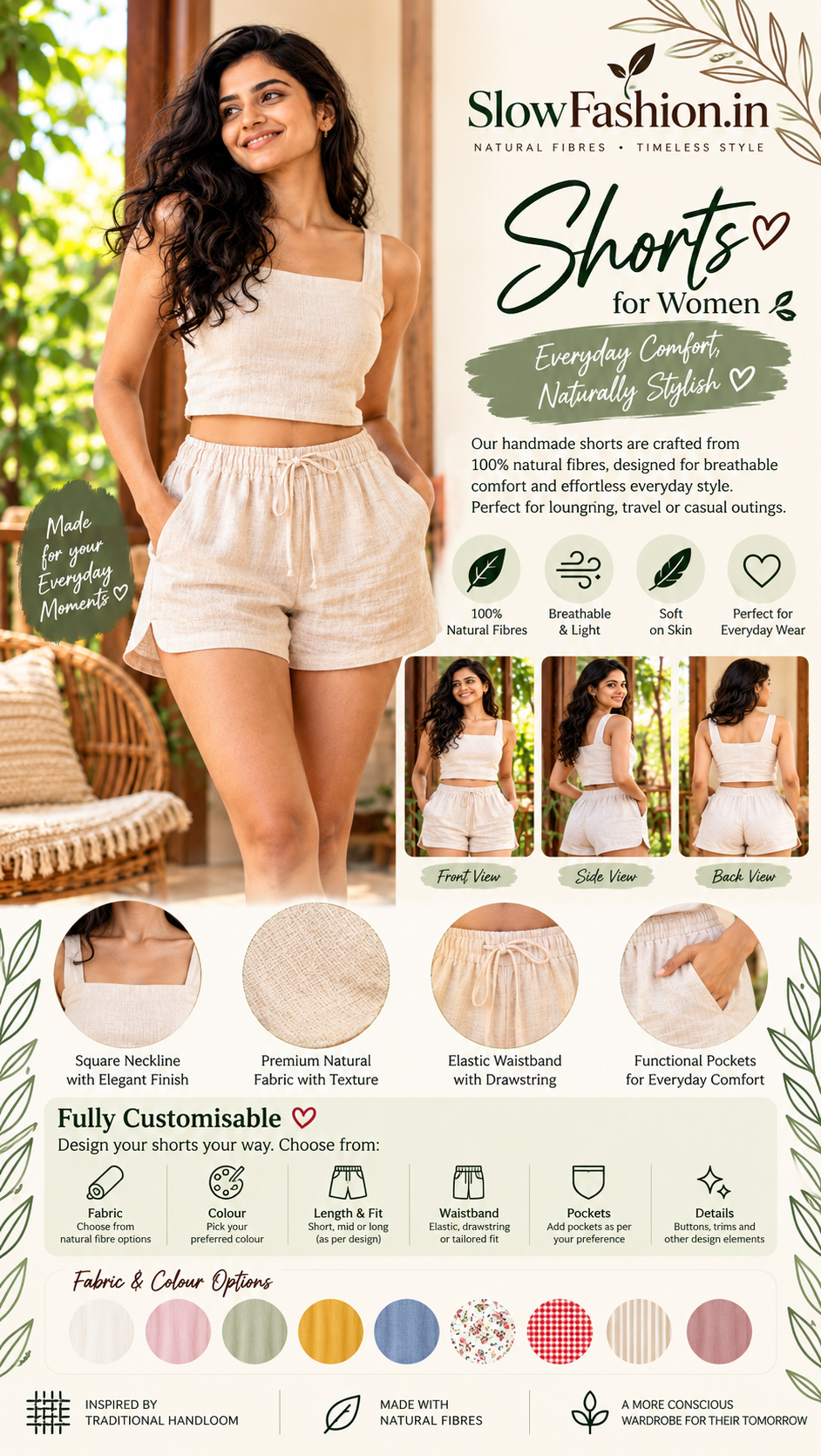 ⭐ð¿ SlowFashion.in | Fully Customisable Handmade Women’s Shorts ð¿⭐
